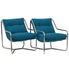 Pair of Chrome Lounge Chairs in the manner of Jerry Johnson