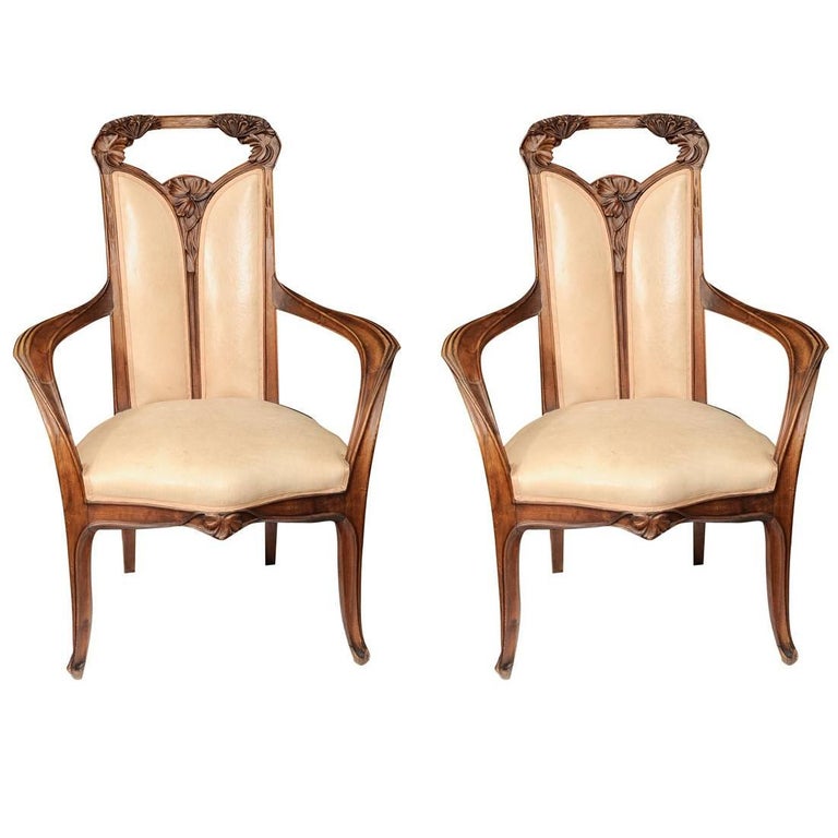Sold at Auction: Pair of Period French Art Nouveau Louis Majorelle Arm  Chairs with Bronze Mounts