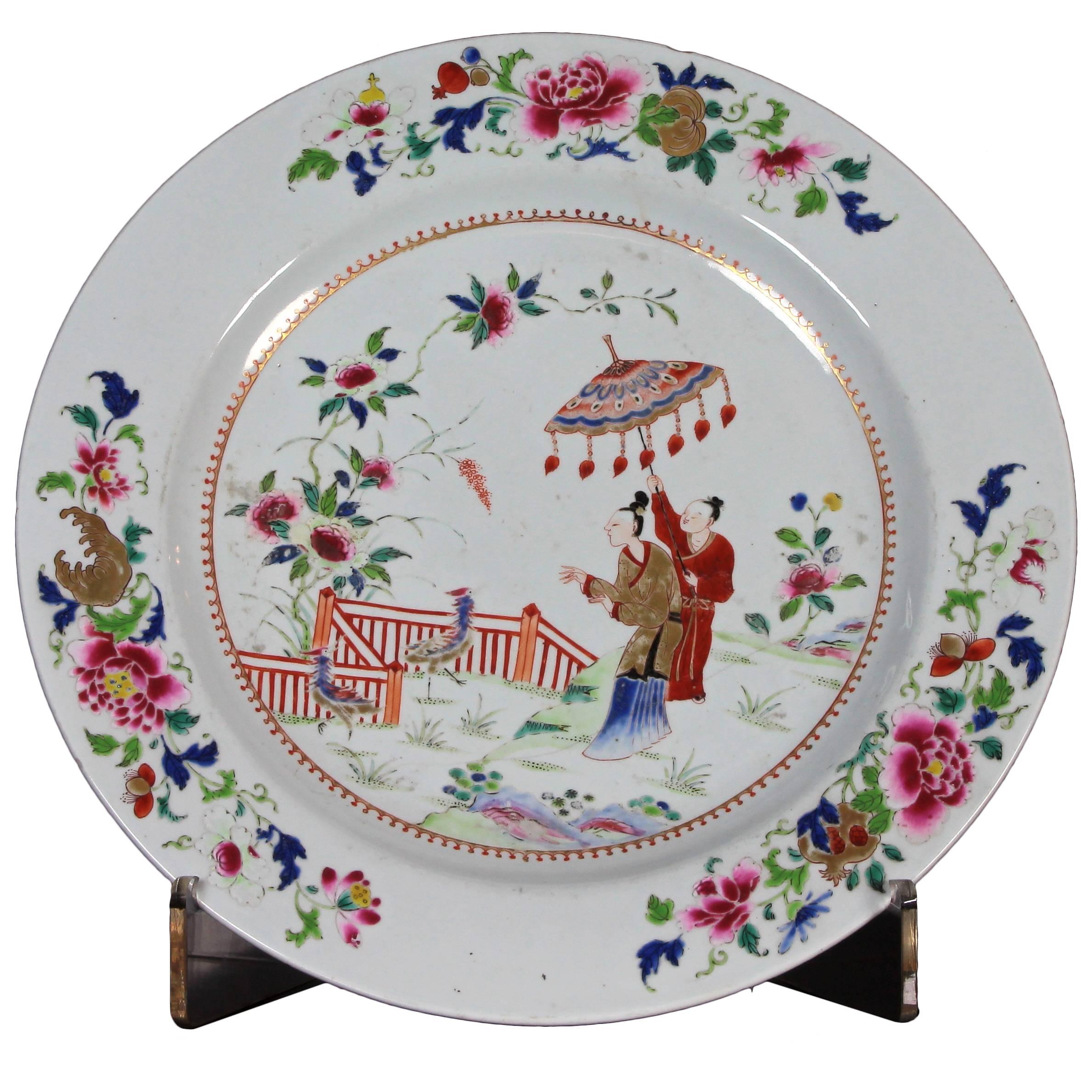 18th Century Chinese Export Famille Rose Porcelain Plate For Sale