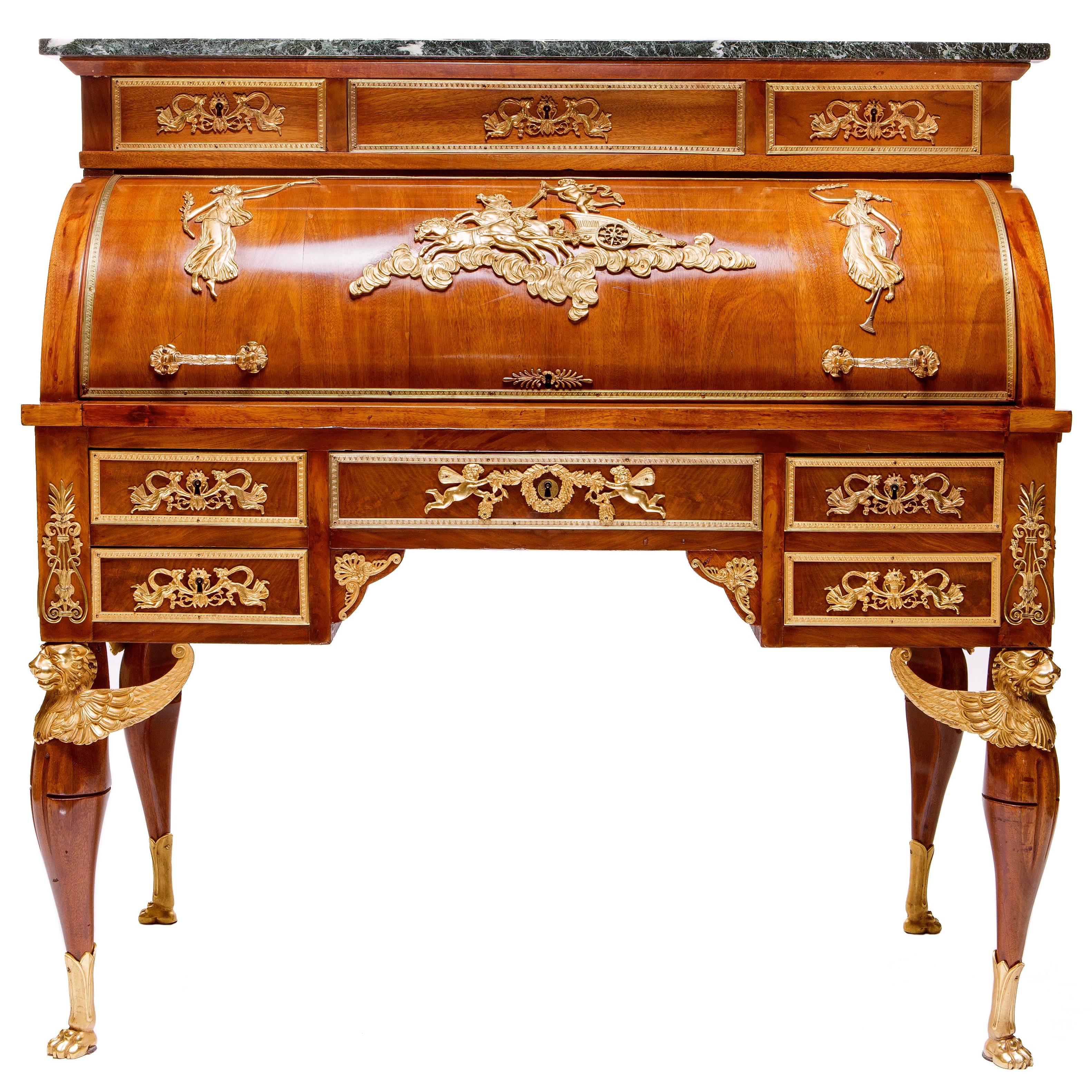 Fine and Highly Mounted Empire Style Mahogany Cylinder-Bureau For Sale