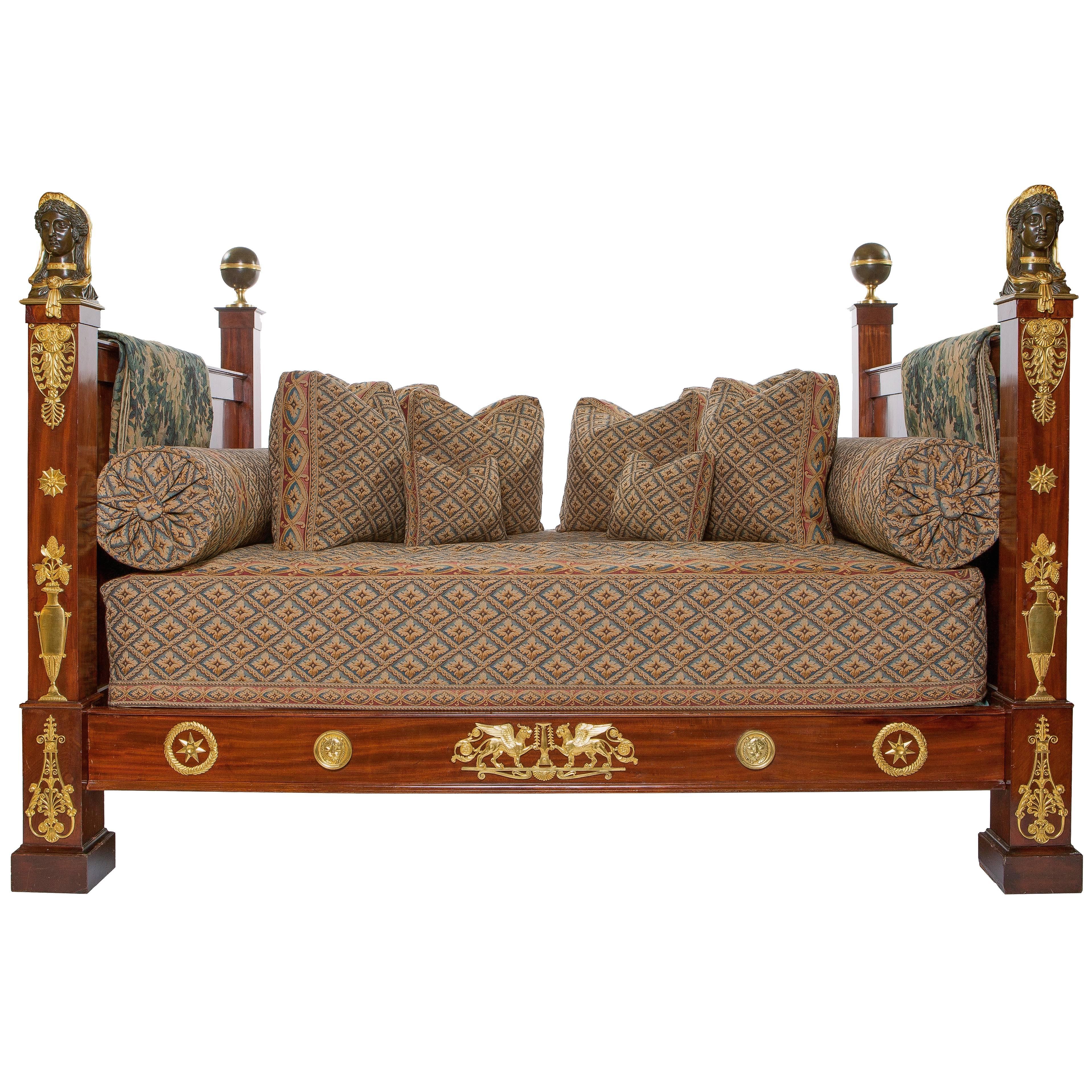 Fine Empire Ormolu-Mounted Mahogany Bed For Sale