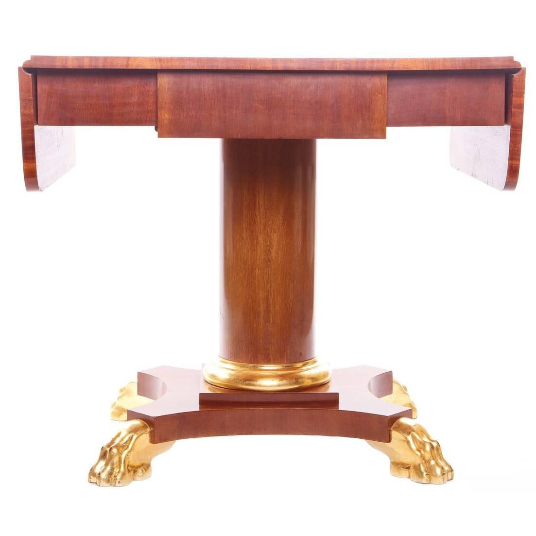 Danish Neoclassical Drop-Leaf Mahogany and Giltwood Table For Sale
