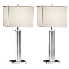 Pair of Silver and Solid Crystal Columnar Table Lamps 9