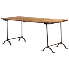 Trestle Table with Iron Legs and Oakwood Top from England Circa 1850