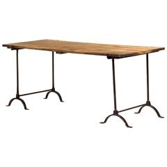 Oakwood Topped Trestle Table with Iron Legs 7