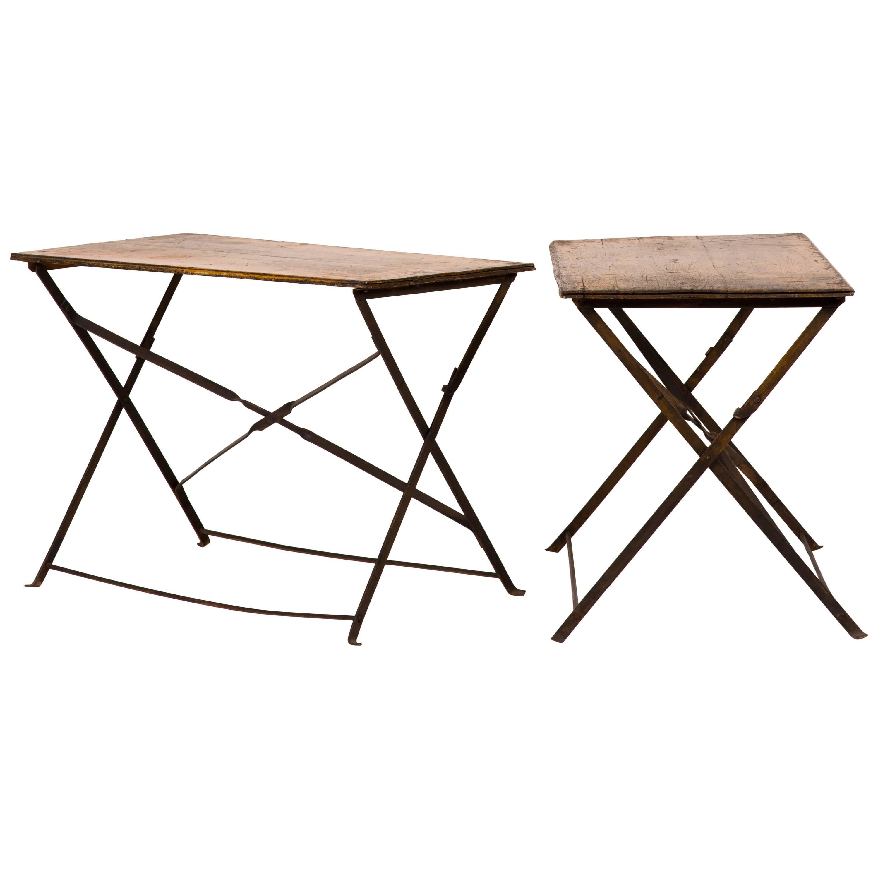 Pair of Early 20th Century British Campaign Wood and Iron Folding Tables 