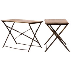Pair of Early 20th Century British Campaign Wood and Iron Folding Tables