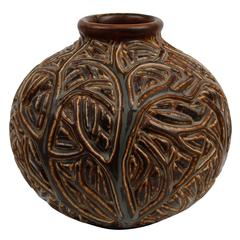 Axel Salto Rare Stoneware Vase with Branches Pattern, Royal Copenhagen 1940-1950 3