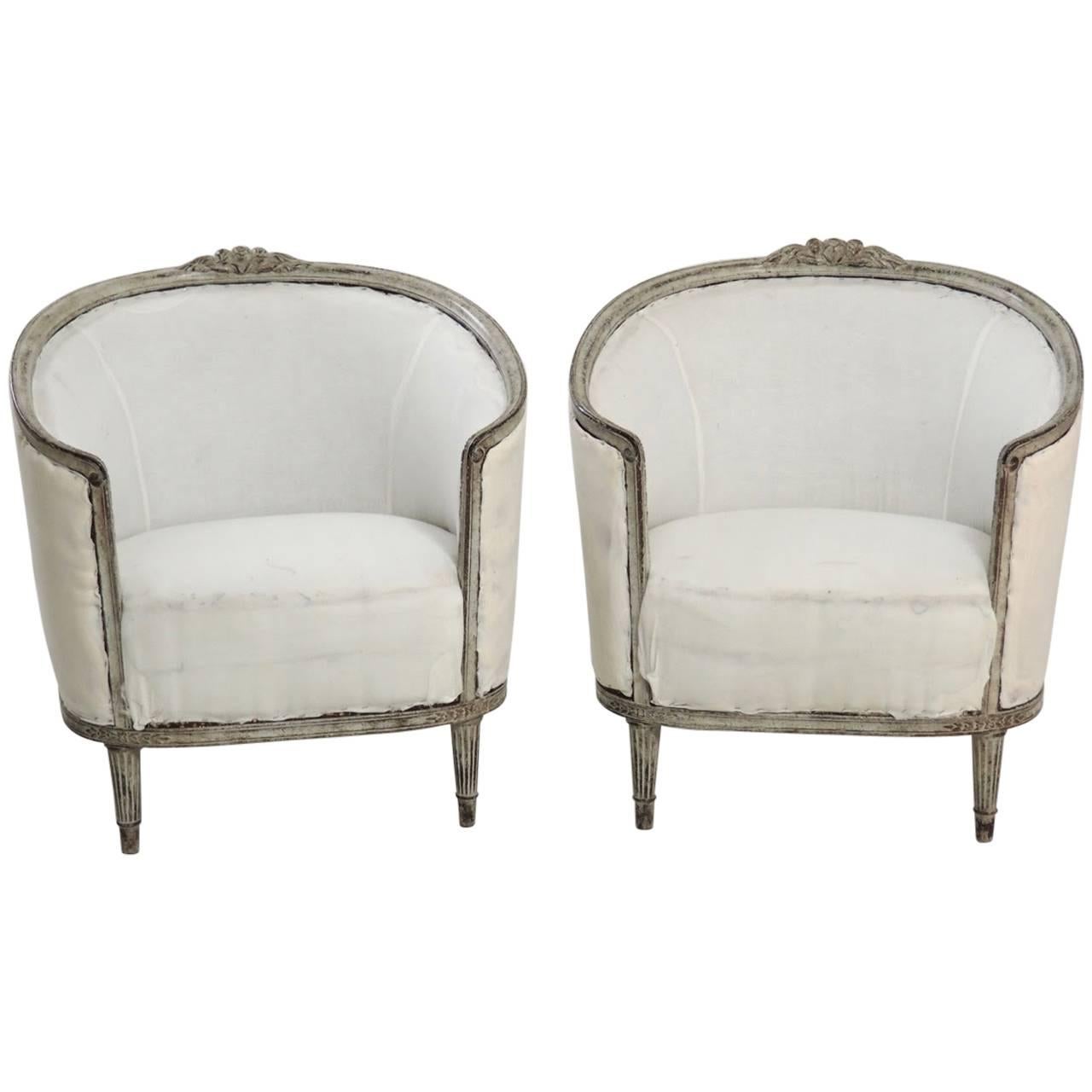 Swedish Art Nouveau Period Pair of Club Chairs with Barrel Backs