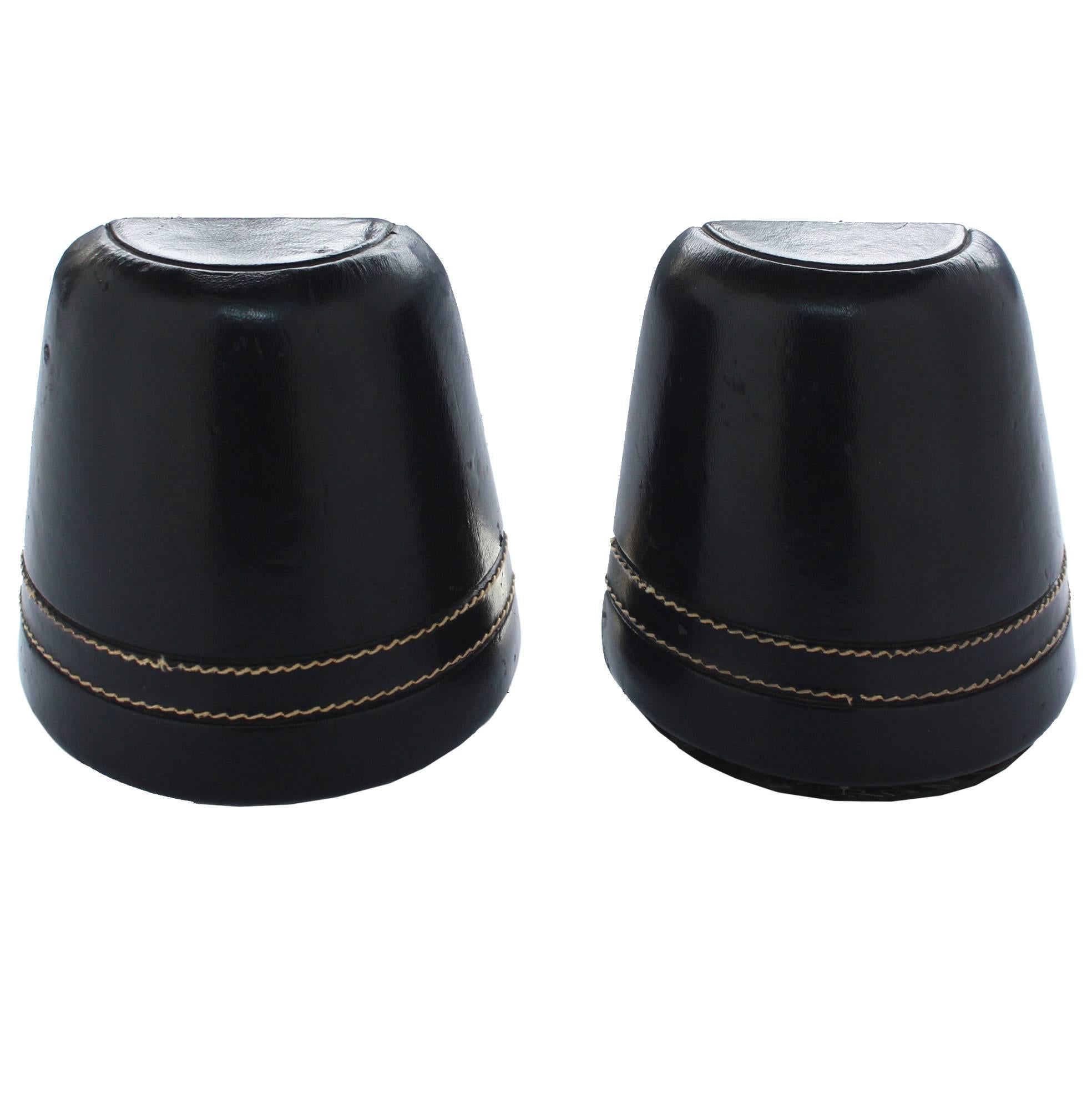 Bridle Leather Bookends by Jacques Adnet for Hermes