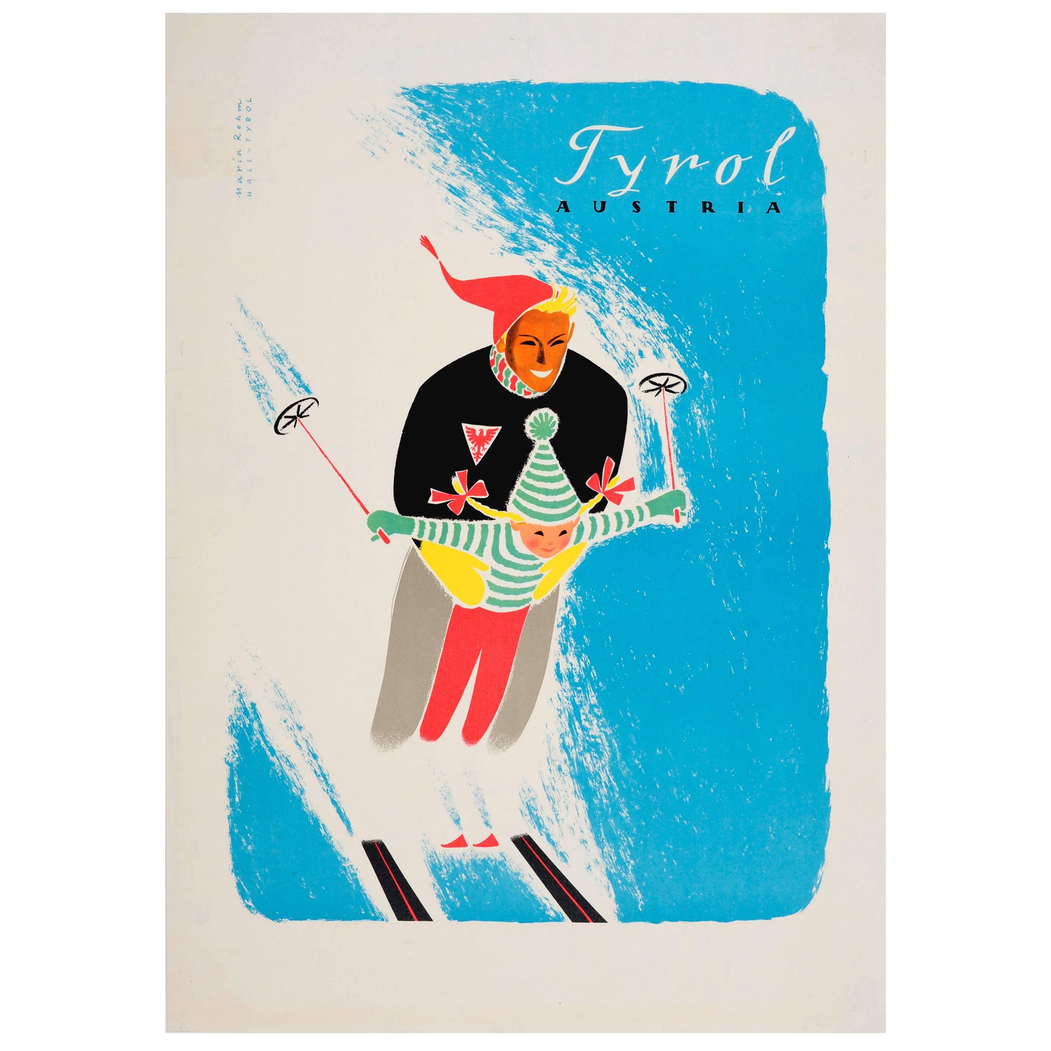 Original Vintage 1950s Skiing Poster, Tyrol Austria, Featuring a Skier and Girl