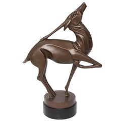 American Art Deco Patinated Faux-Bronze Sculpture of a Gazelle, 1930s