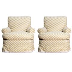 Pair of Large Scaled Club Chairs in Fortuny Fabric 2