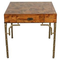 Hollywood Regency Burl and Brass Desk or Dressing Table