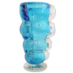 Signed Italian Vase in Sky Blue Murano Glass 1