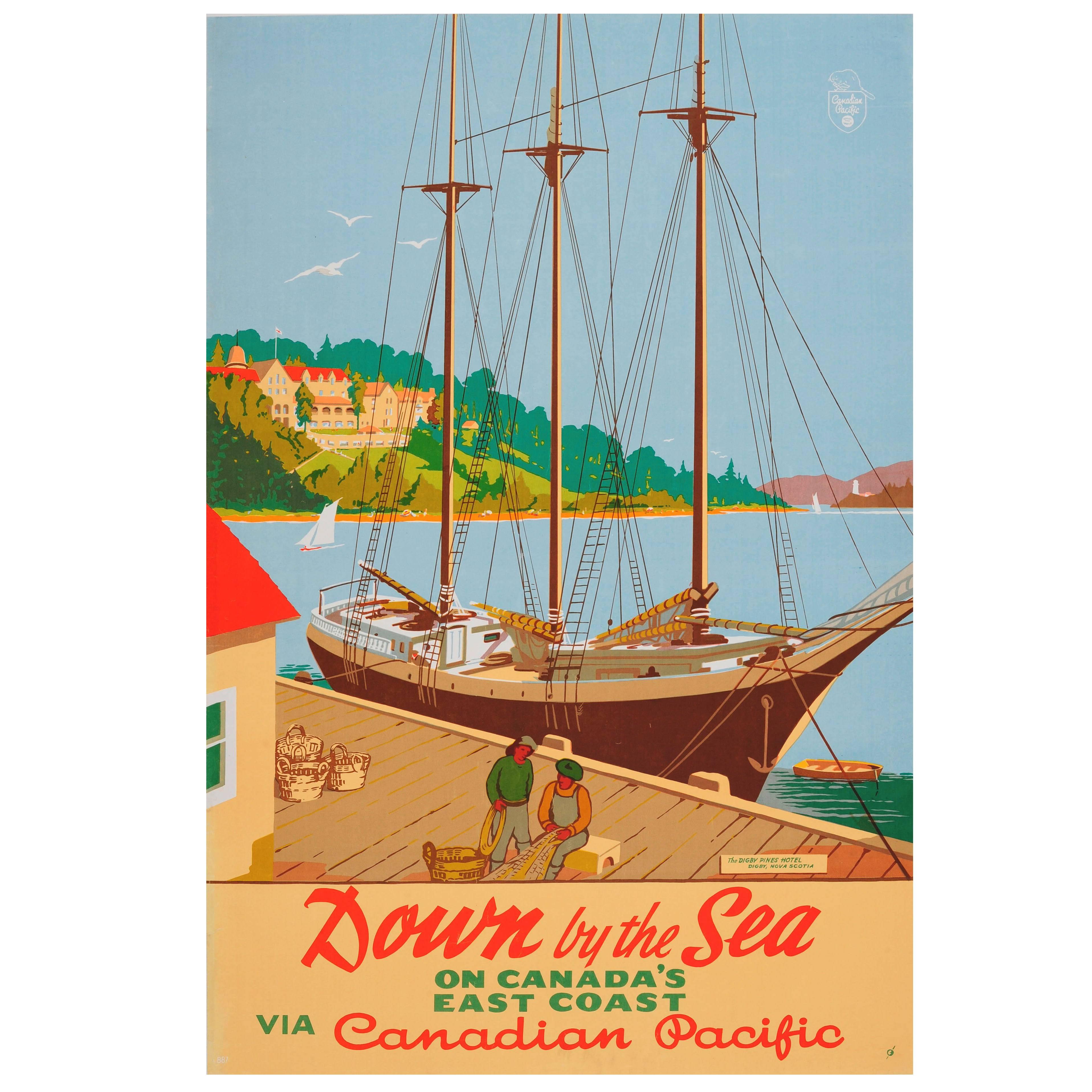 Original Vintage Canadian Pacific Poster - Down by the Sea - Digby Pines Hotel