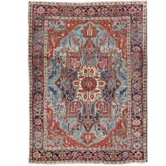 Antique Persian Serapi-Karajeh Rug in Blue, Red, Gold and Green