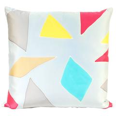 Large Hand-Painted Silk Pillow with Diamond Motif