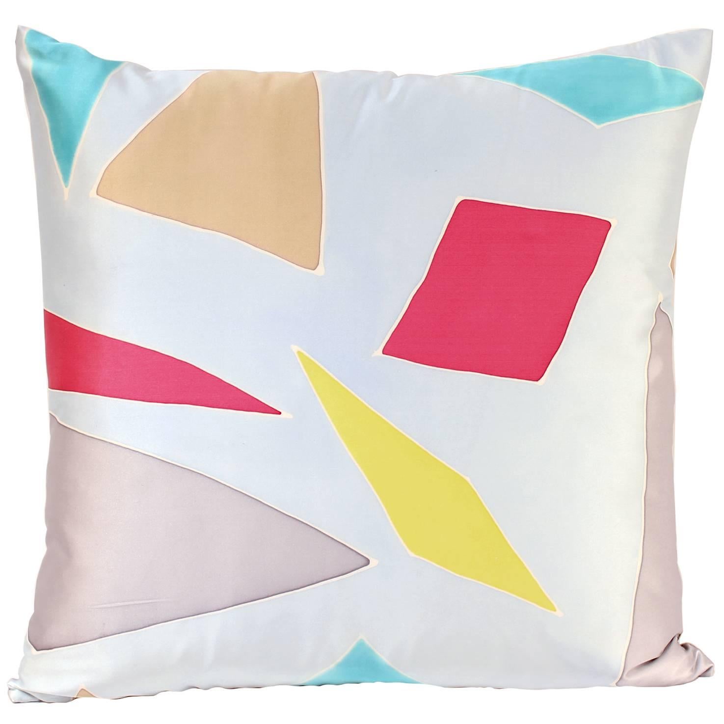 Large Hand-Painted Silk Pillow with Diamond Motif