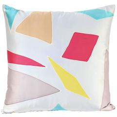 Large Hand-Painted Silk Pillow with Diamond Motif