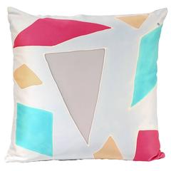 Medium Hand-Painted Silk Pillow with Diamond Motif