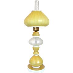 Murano Yellow, Gold, White, Quilted Glass Italian Art Glass Chimney Table Lamp