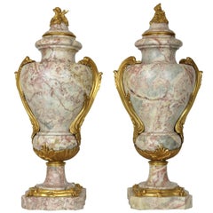 Pair of Louis XV Style Gilt Bronze and Marble Urns