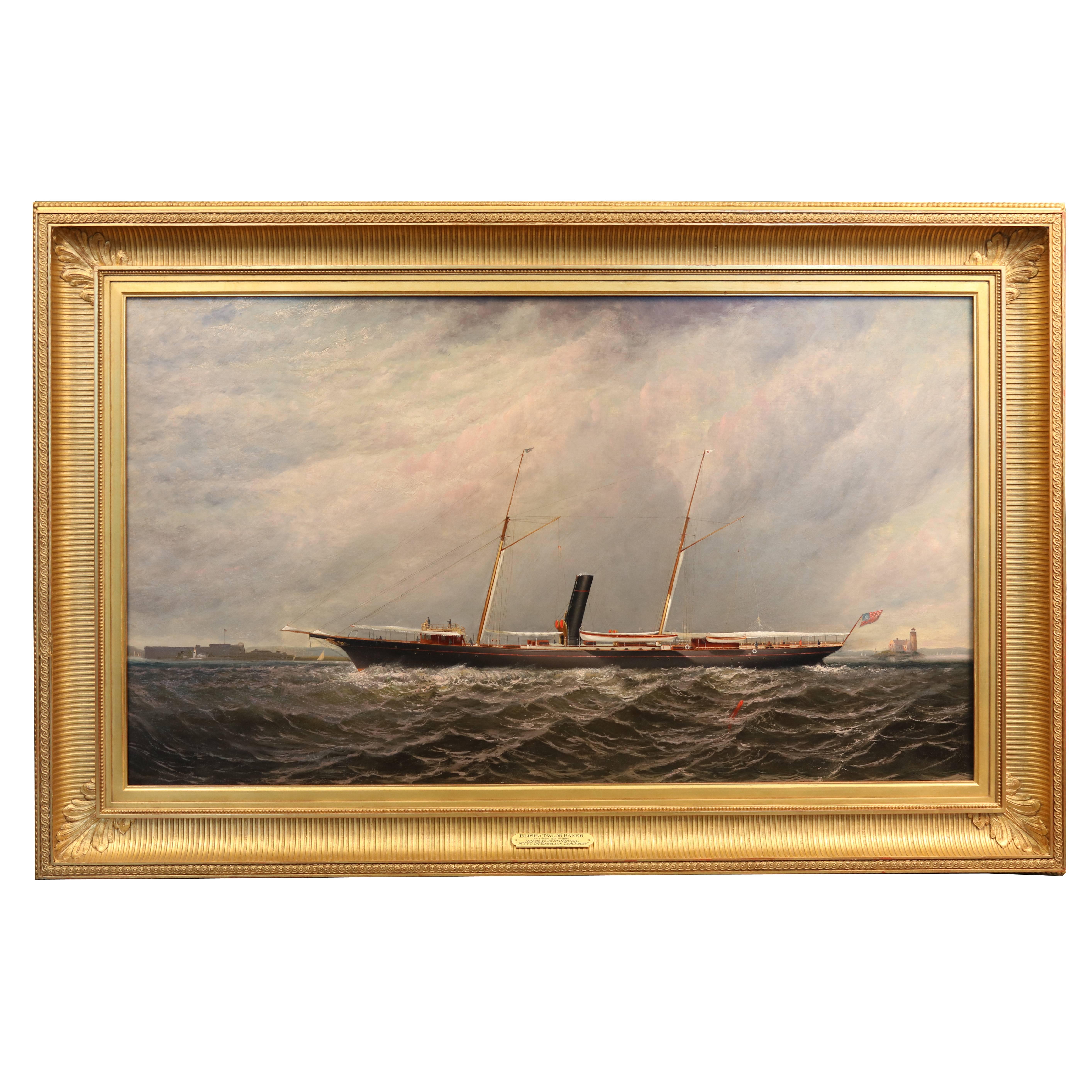 19th Century Oil on Canvas of a Steam Yacht Underway