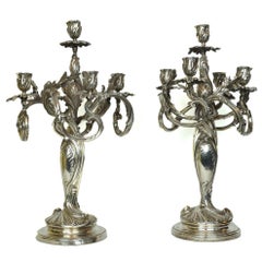Wonderful Pair of Art Nouveau Silver Plated Candelabra in Style of Christofle