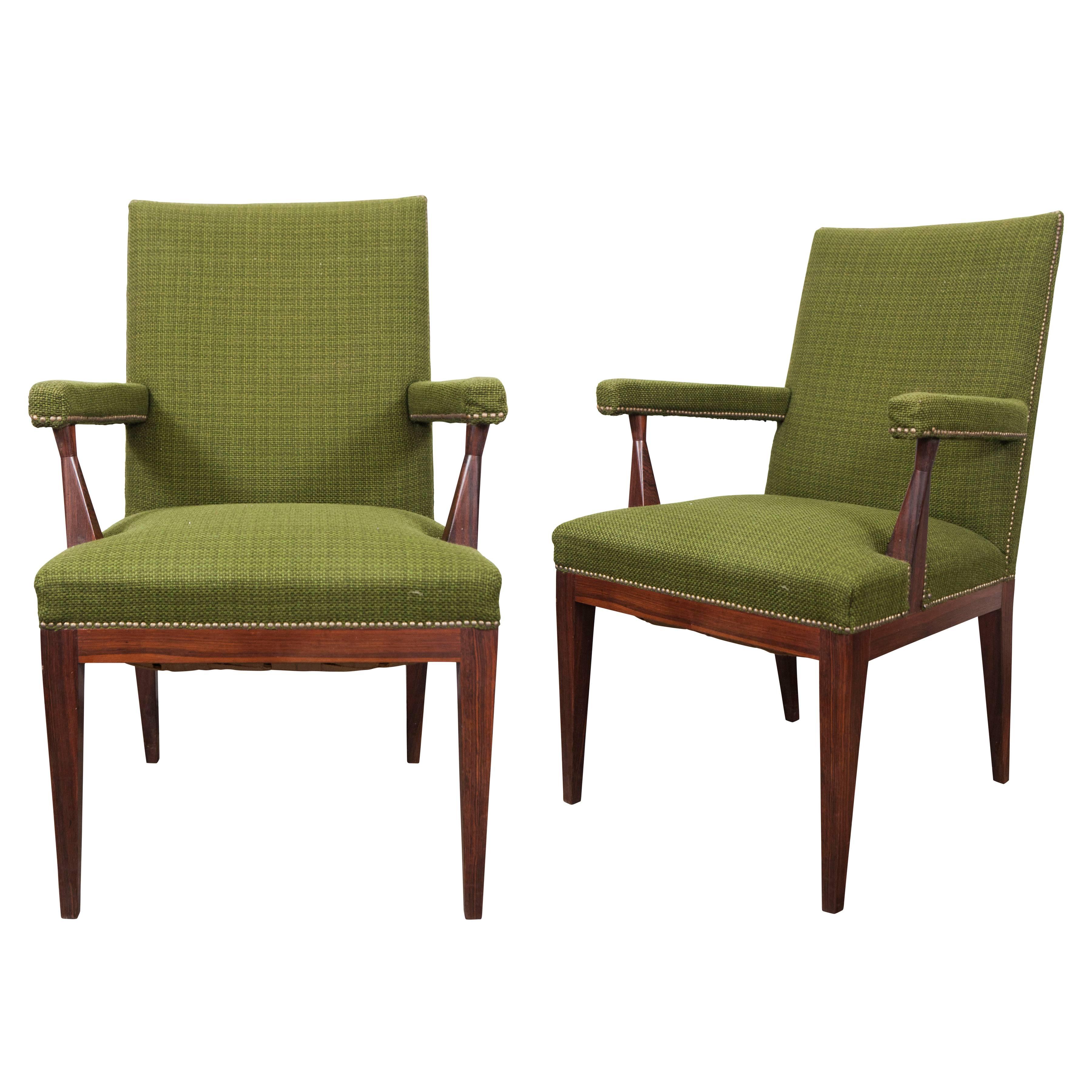 Pair of Mid-Century Upholstered Armchairs For Sale