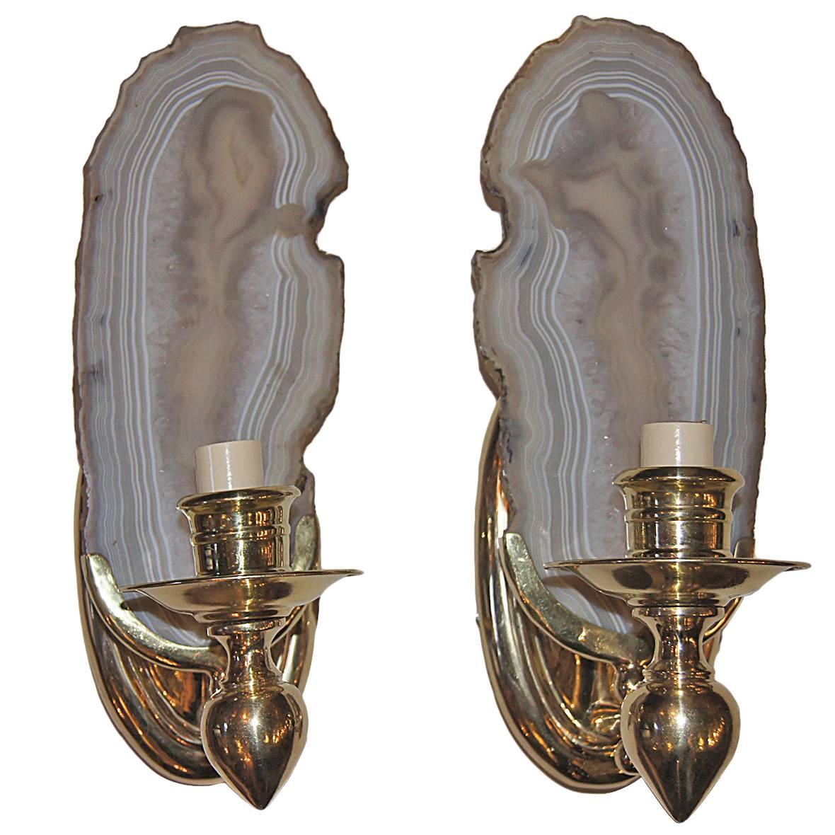 Mid-Century, Moderne Style Agate Sconces