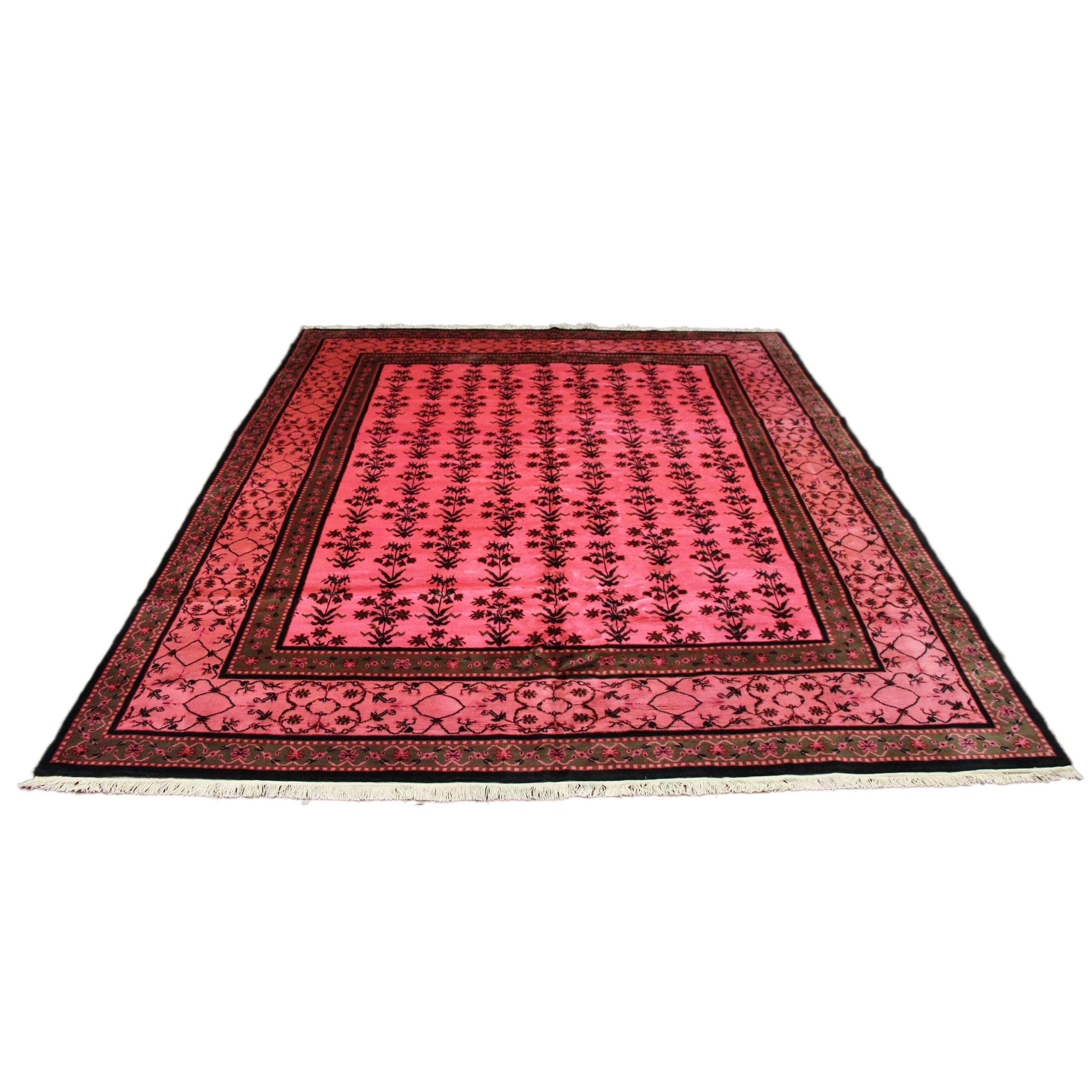 Antique Chinese Deco Hot Pink Overdyed Rug For Sale