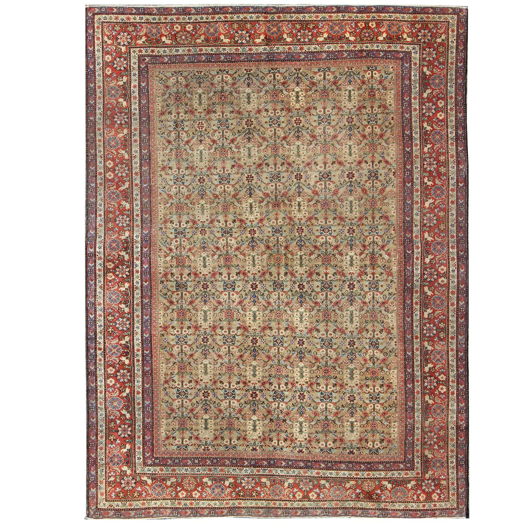 Antique Persian Sultanabad Carpet with All Over Geometrics in Yellow Background