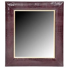 Bordeaux Croc Embossed Leather Framed Mirror with Champagne Gold Detailing