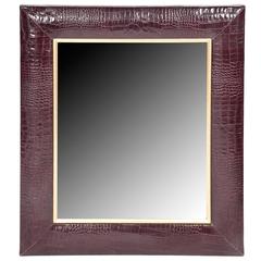 Contemporary Bordeaux Croc Leather Framed Mirror with Champagne Gold Detailing 8