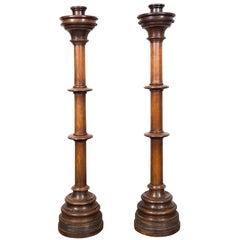 Pair of Large Wooden Candle Holders