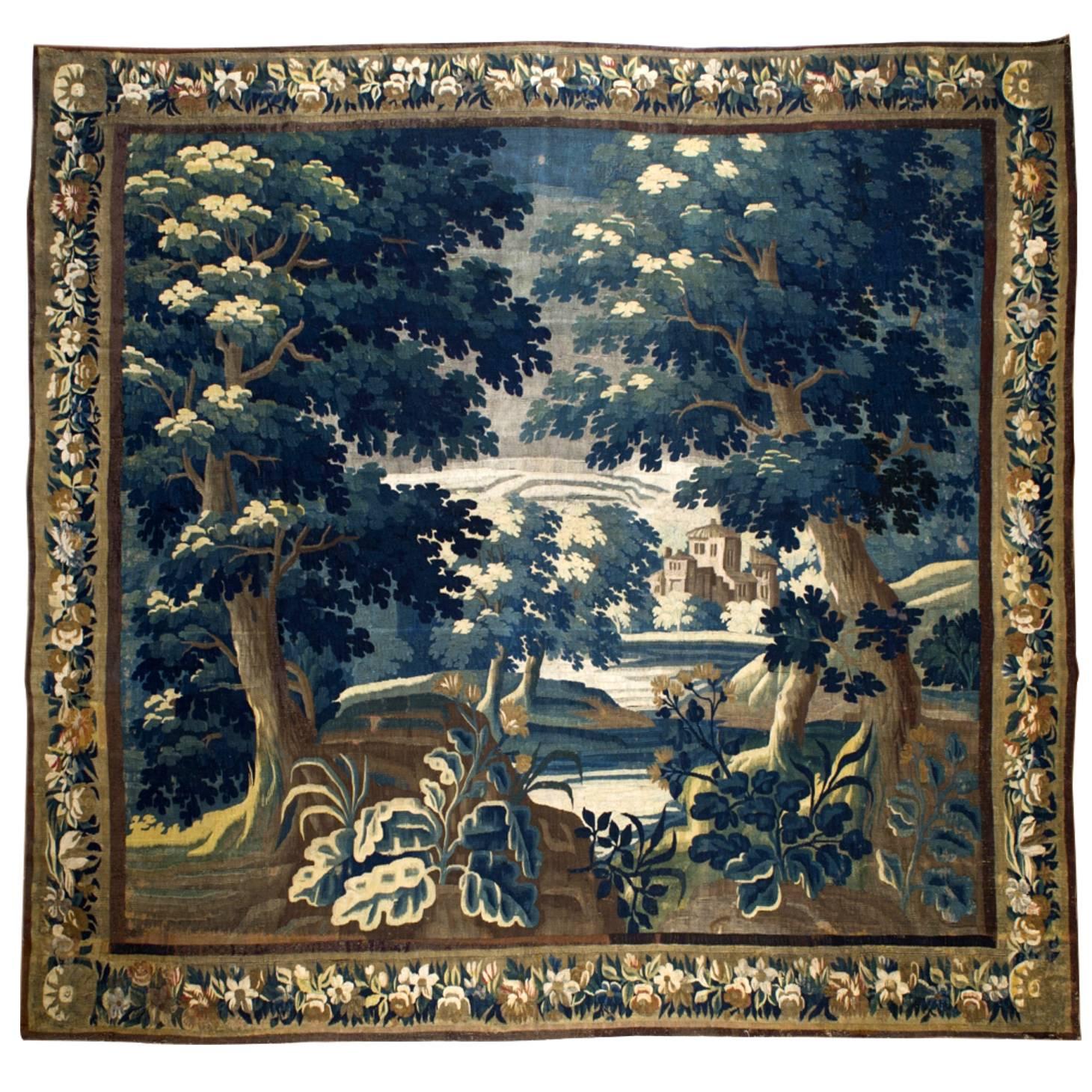 17th Century Lille Verdure Silk and Wool Tapestry