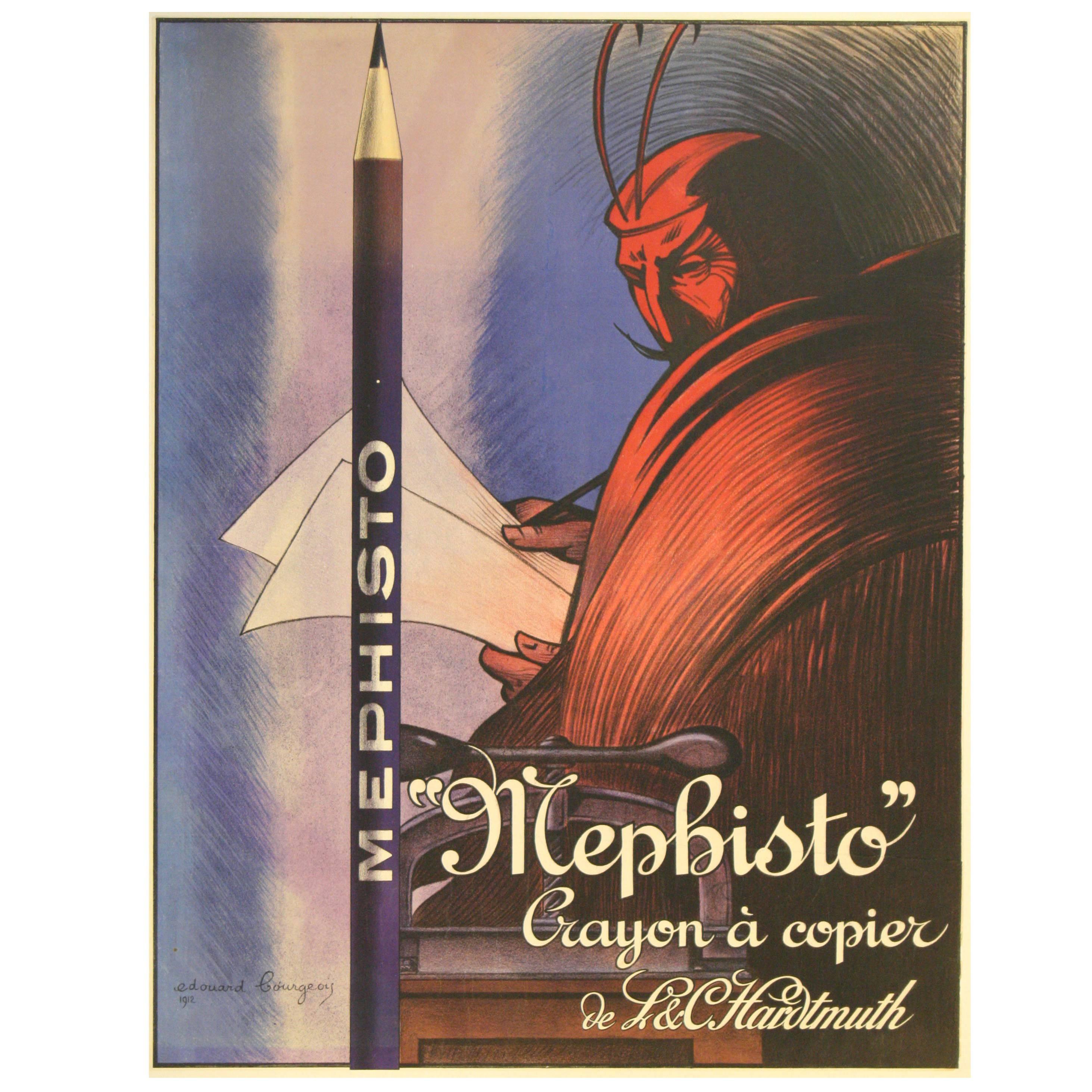 Affiche publicitaire originale de 1912 pour les crayons Mephisto L&C Hardtmuth 'Koh-i-noor' en vente