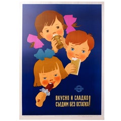 Original Vintage Soviet Russian Food Advertising Poster, Ice Cream For Children