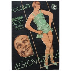 Antique Original 1929 Avant Garde Poster for a Soviet Circus Trapeze Act, 4 Giovanni 4