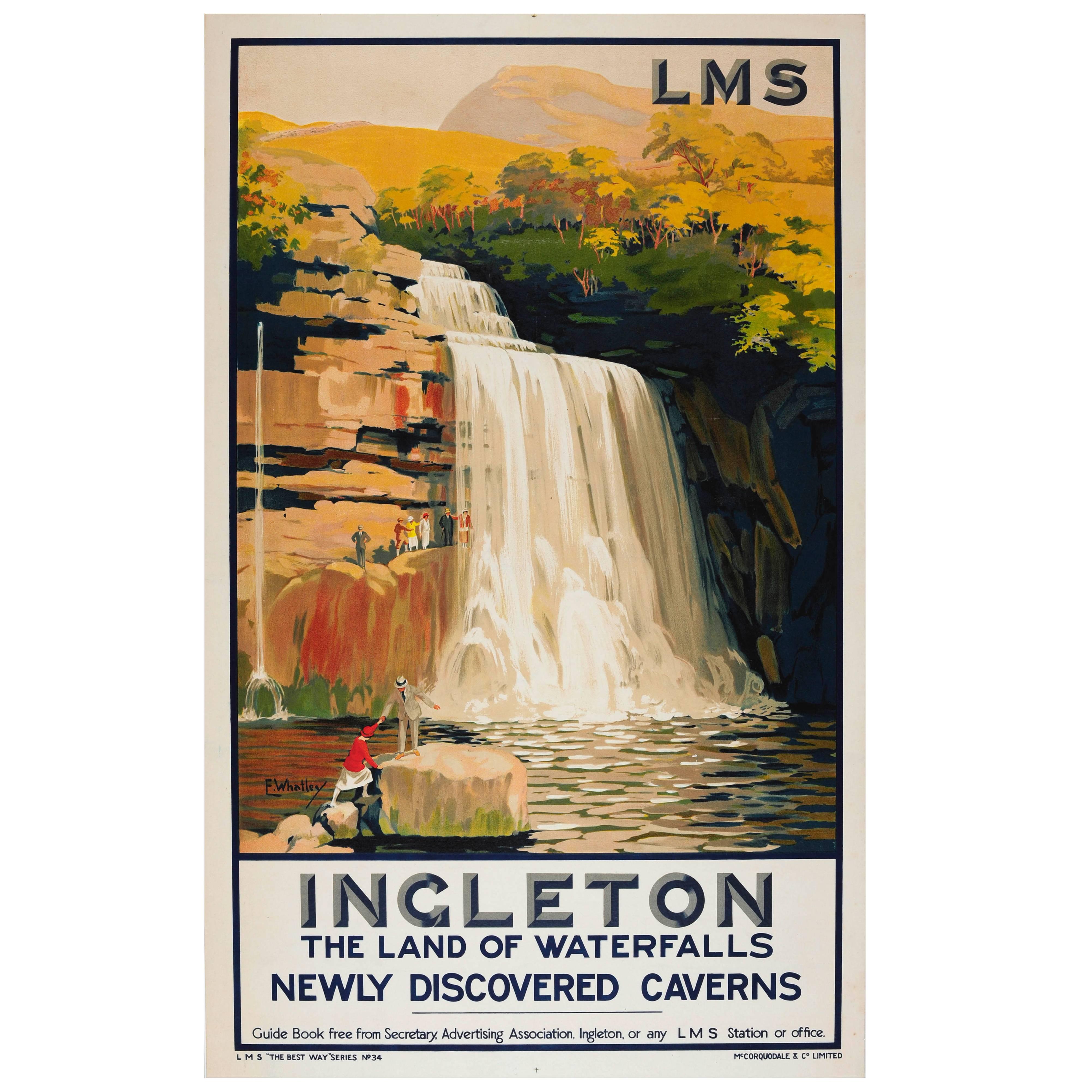 Original London Midland and Scottish Railway LMS Poster For Ingleton Waterfalls