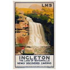 Vintage Original London Midland and Scottish Railway LMS Poster For Ingleton Waterfalls