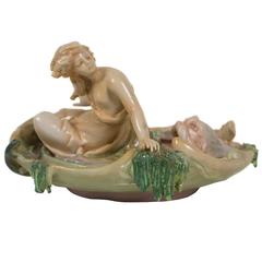 German Art Nouveau Period Porcelain Sea Nymph Dish by Volkstedt, circa 1894-1918 3
