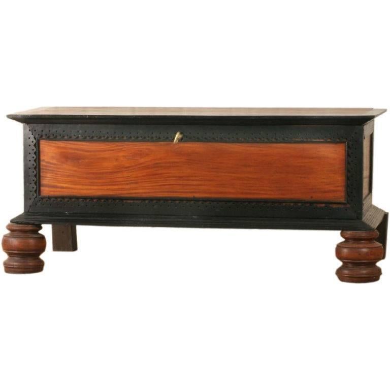 Indo-Dutch Satinwood and Ebony Trunk on Stand For Sale