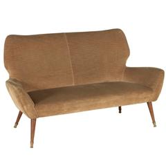 Elegant 1950s Sofa, Springs Padding, Original Velvet Upholstery, Beech and Brass
