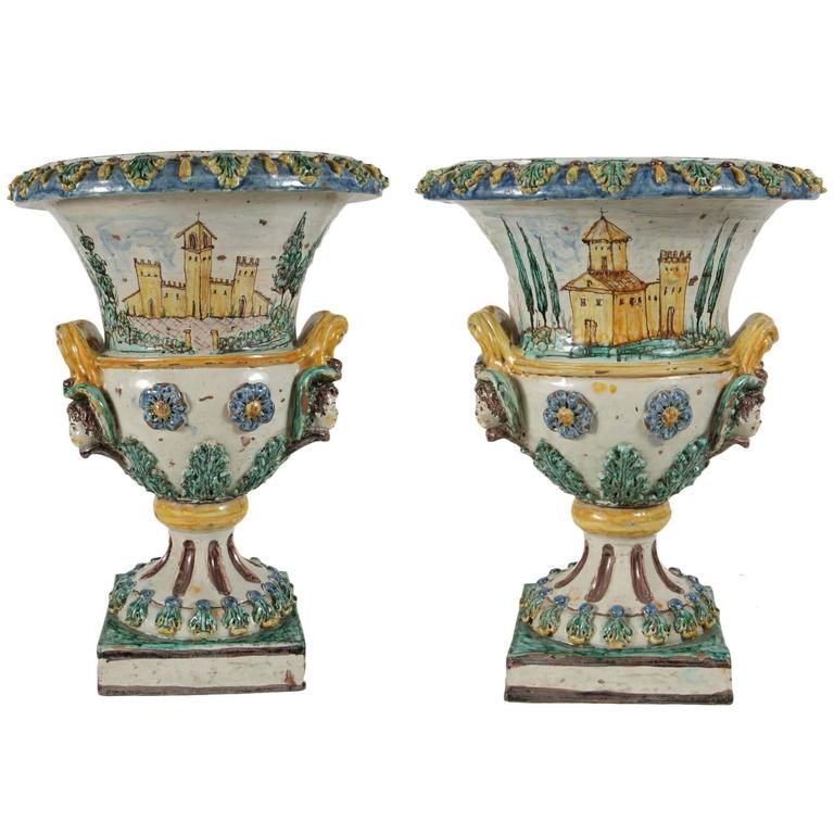 19th Century, Painted, Italian, Terracotta Urns For Sale at 1stDibs