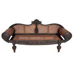 19th Century Ebonised Carved Ceylonese Settee