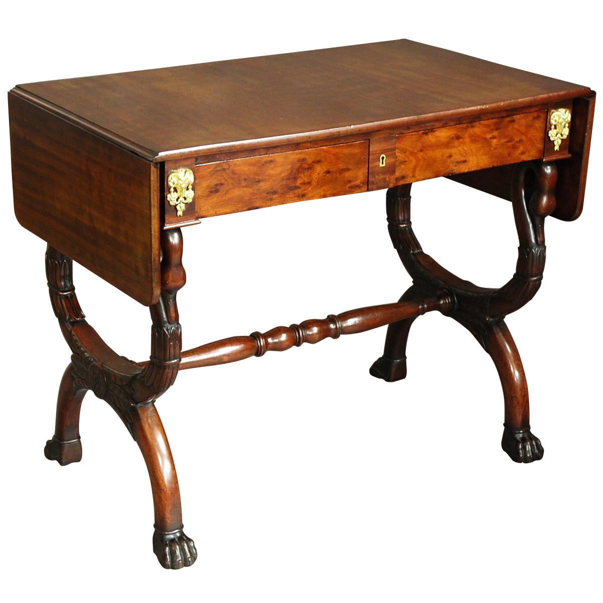 19th Century French Empire Mahogany Sofa Table, Superb Patina and Quality For Sale