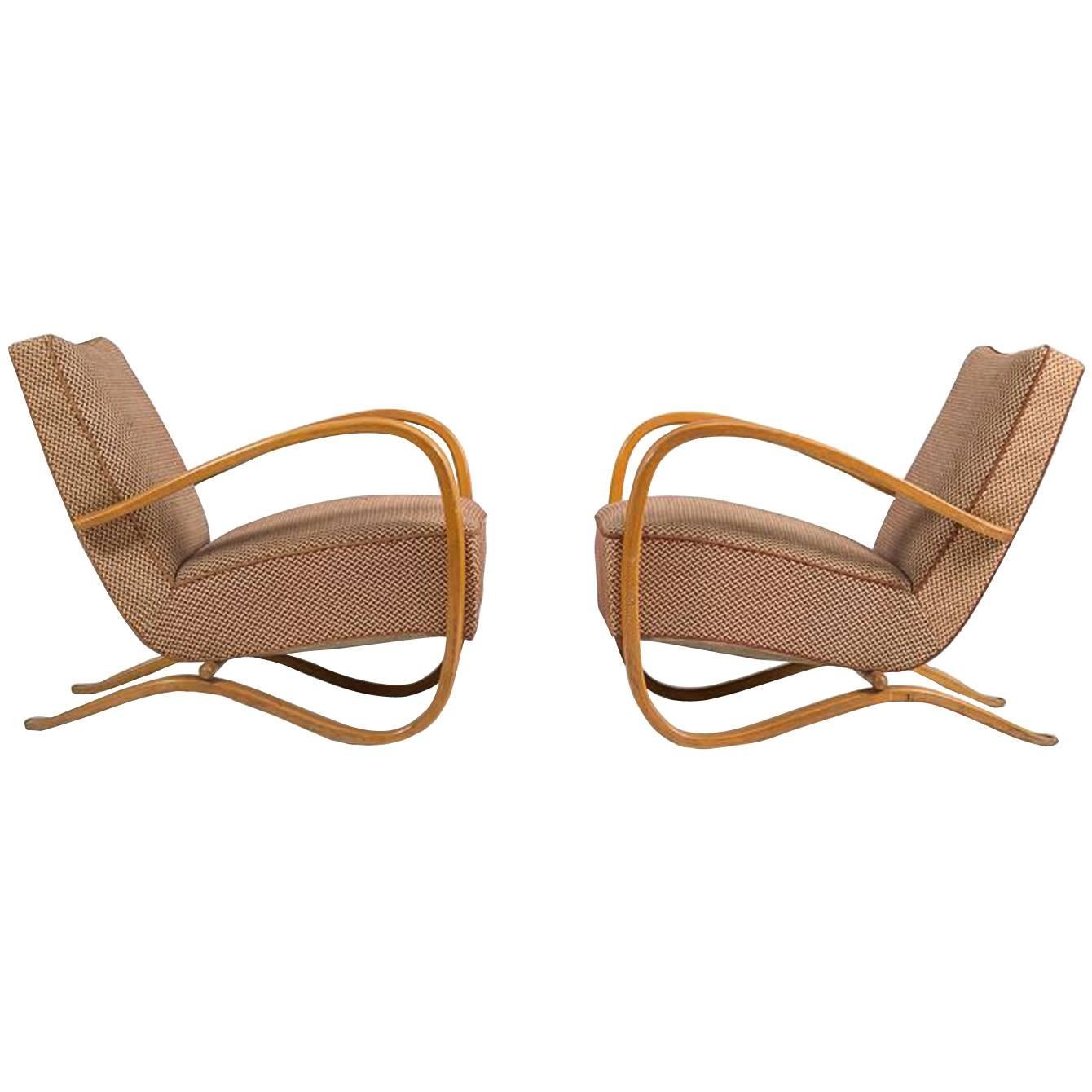Pair of Lounge Chairs by Jindrich Halabala For Sale