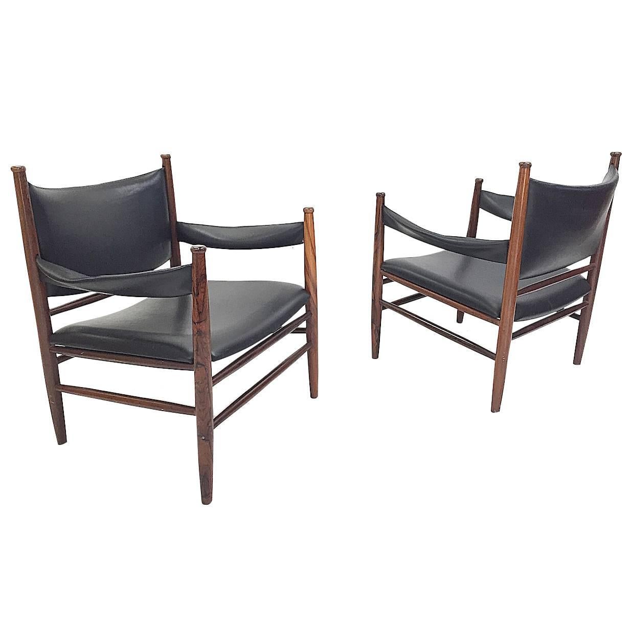 Exceptional Pair of Rosewood Safari Lounge Chairs